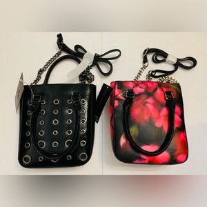 2 No Boundaries Women's Contemporary Tote Crossbody Handbag Floral & Black